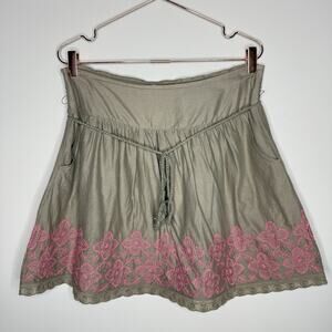 Vintage Lucky Brand Womens Skirt XL Embroidered Full Lined Mini Pockets Peasant